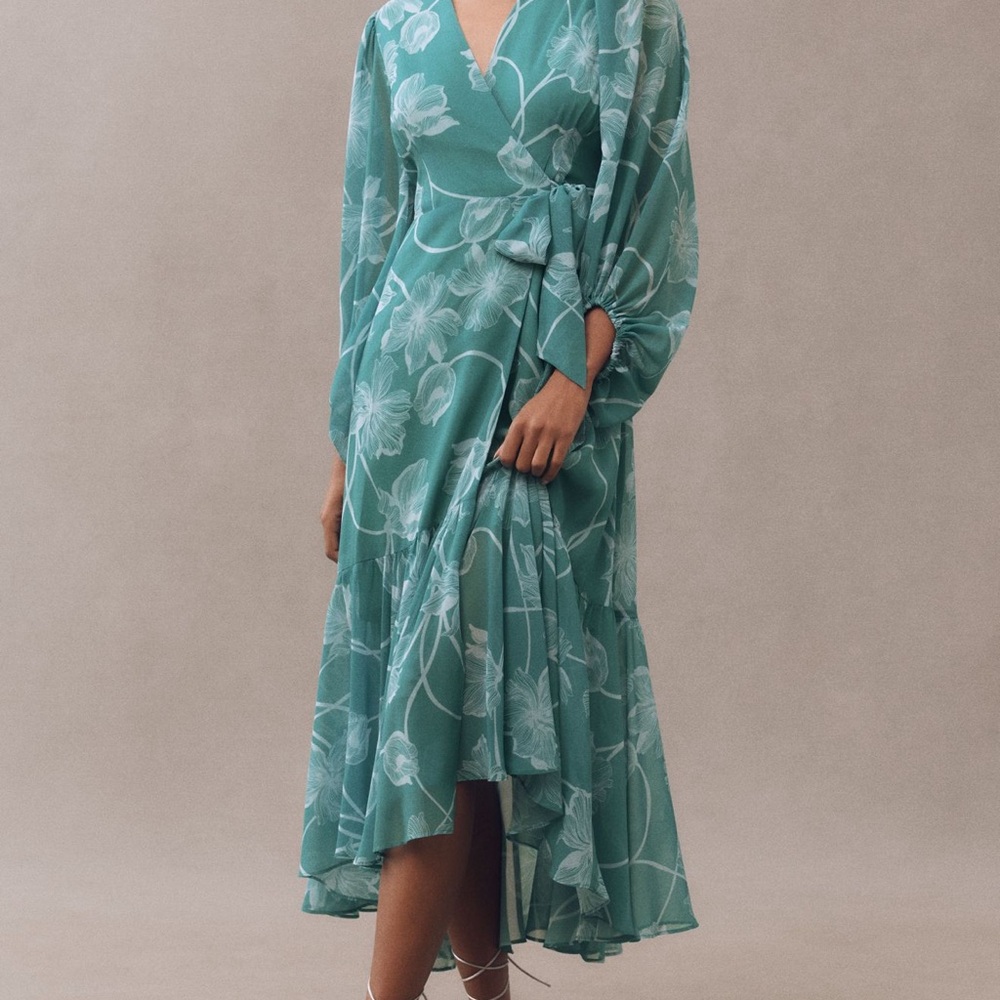 SOLD OUT Hutch Teal Floral Long Sleeve Wrap Dress size Medium